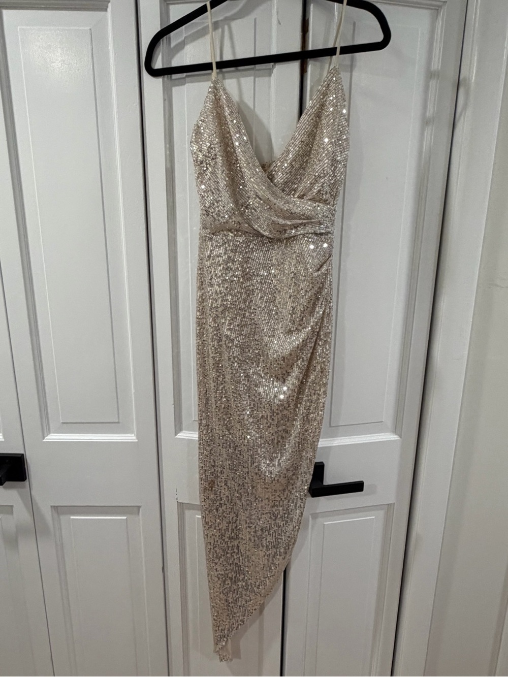Windsor Champagne Sequin Slip Dress with Spaghetti Straps